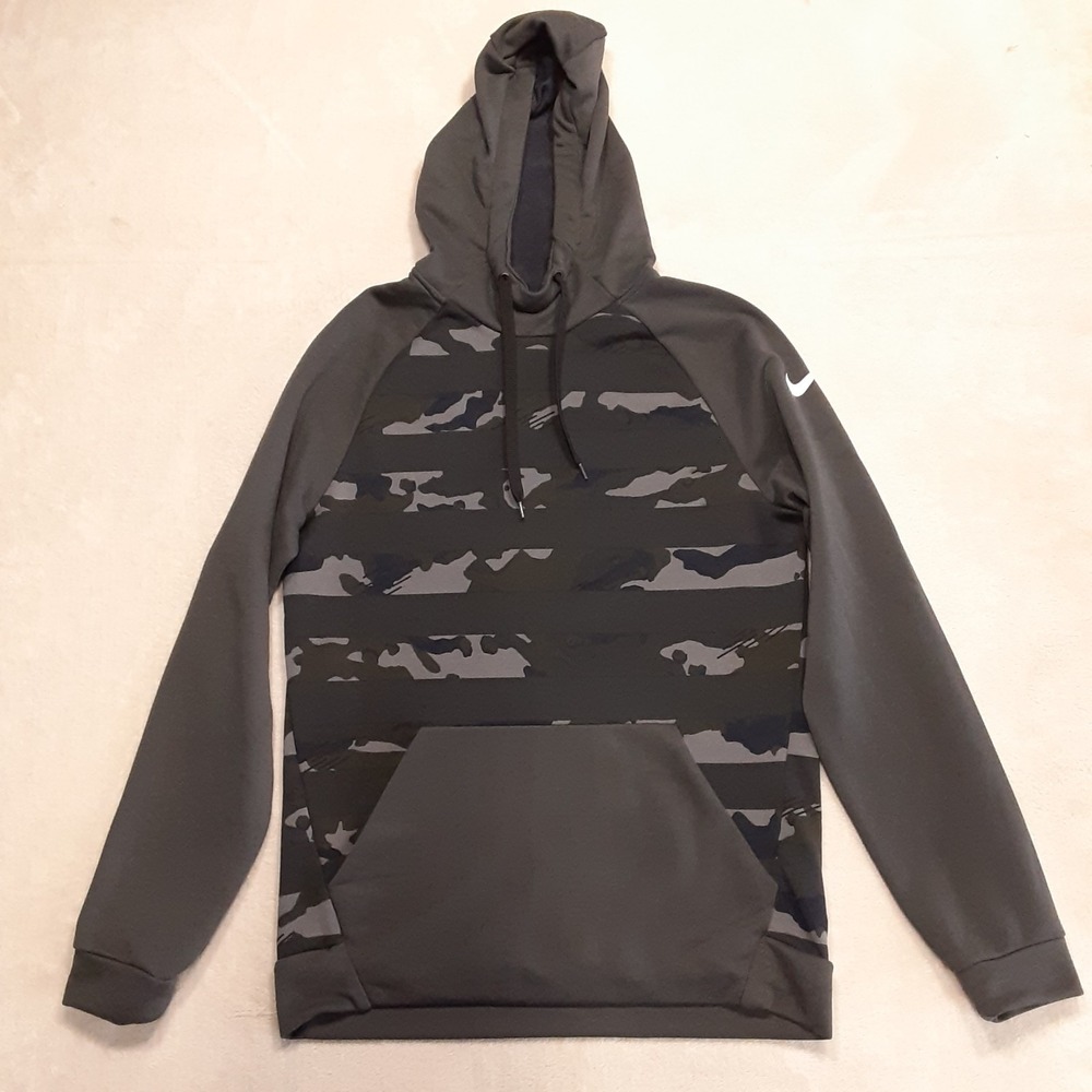 Nike Mens Dri-Fit Camo Terry Pullover Hoodie S Gray/Navy Olive Style CD7723-060